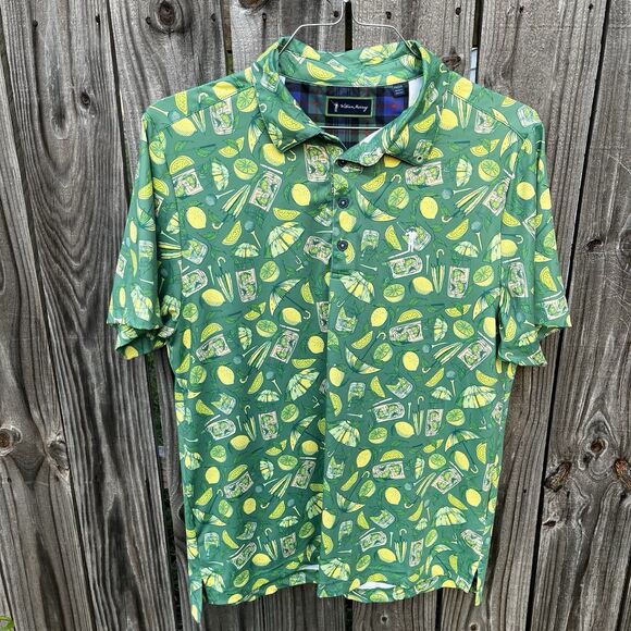 William Murray Golf Navy Polo “Lemon Life” Men’s Medium Green Cocktail Booze - Picture 2 of 12